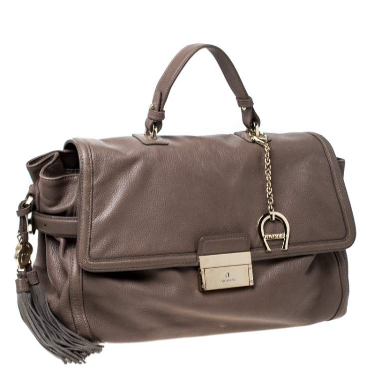 Pre Owned Aigner Light Brown Leather Top Handle Bag