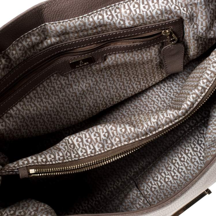 Pre Owned Aigner Light Brown Leather Top Handle Bag
