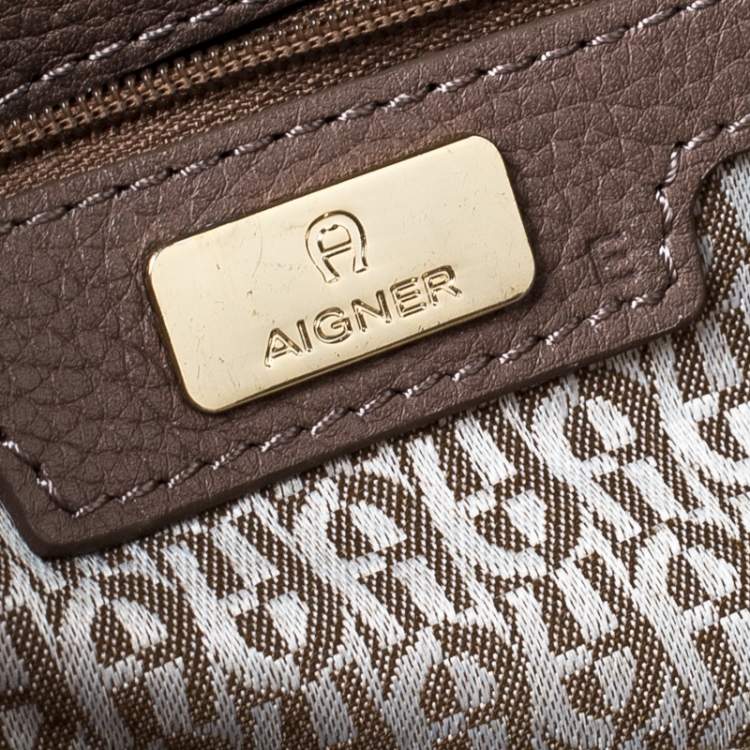 Pre Owned Aigner Light Brown Leather Top Handle Bag