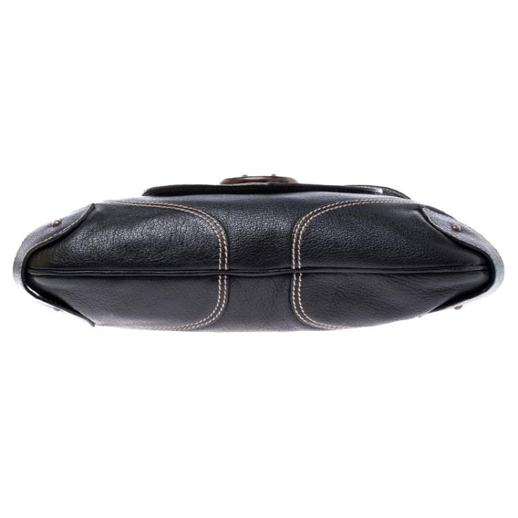 Pre Owned Aigner Black Leather Flap Shoulder Bag