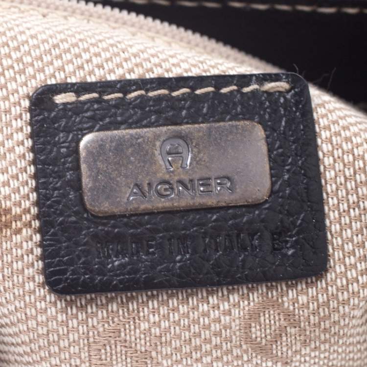 Pre Owned Aigner Black Leather Flap Shoulder Bag