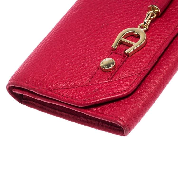 Pre Owned Aigner Red Leather Continental Wallet