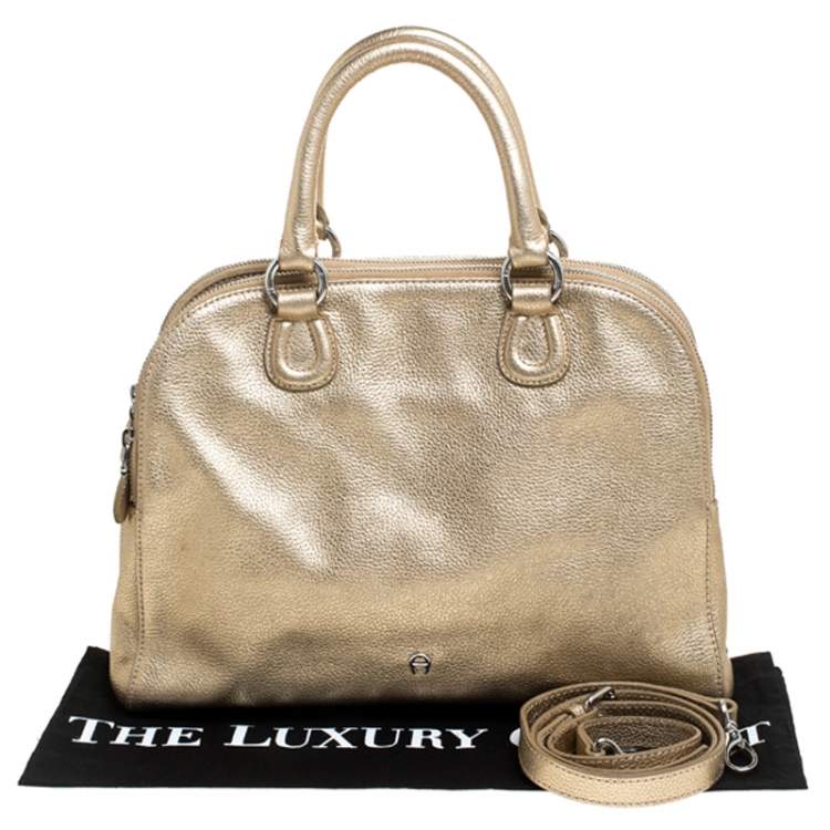 Pre Owned Aigner Metallic Gold Leather Satchel