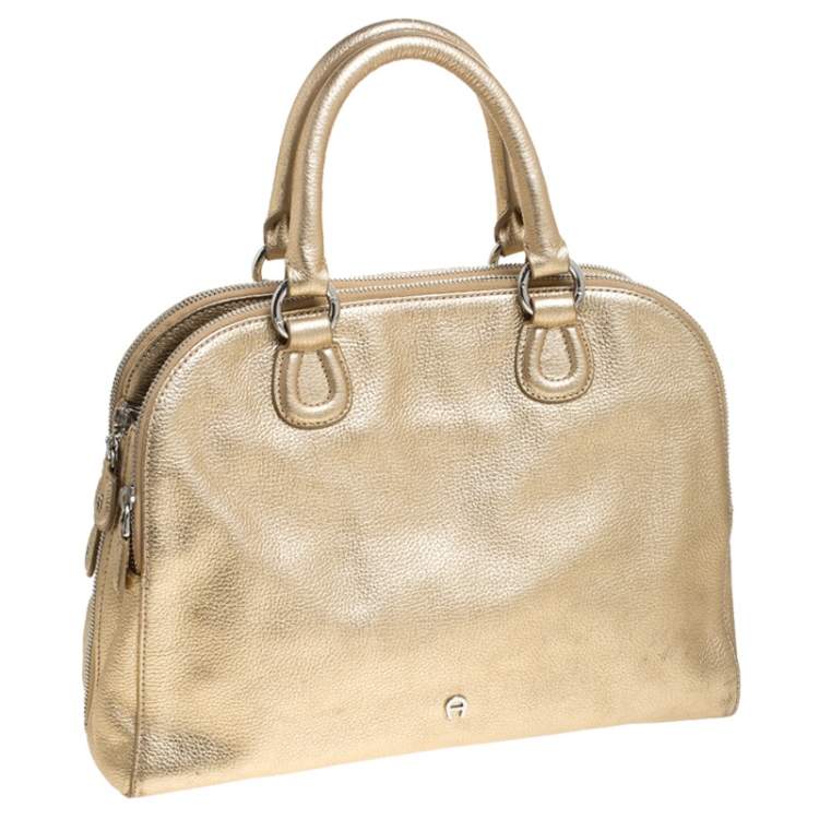 Pre Owned Aigner Metallic Gold Leather Satchel