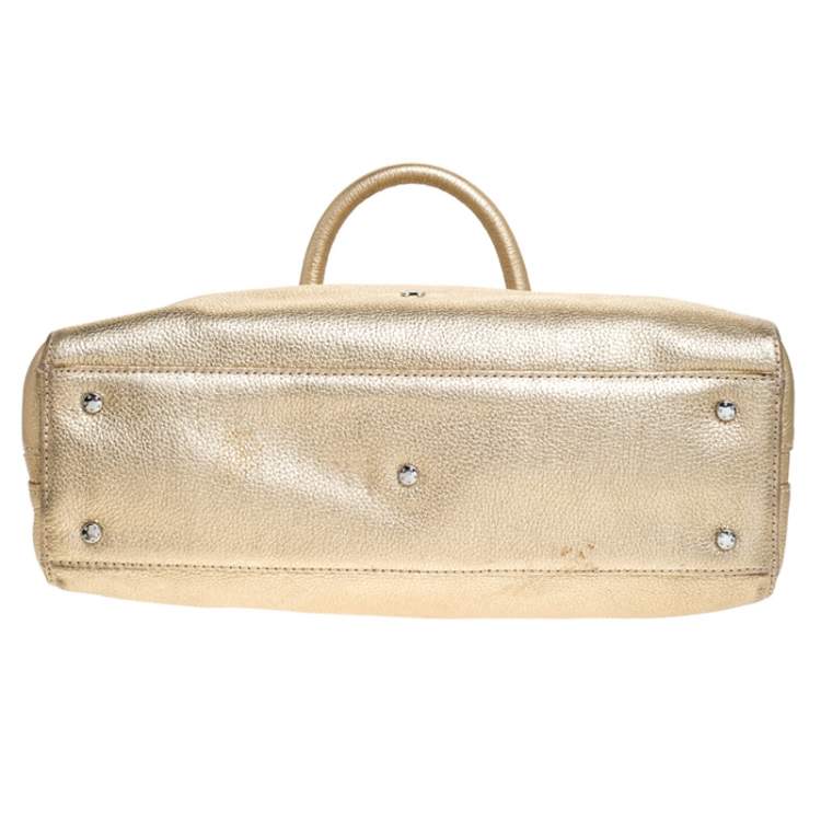 Pre Owned Aigner Metallic Gold Leather Satchel