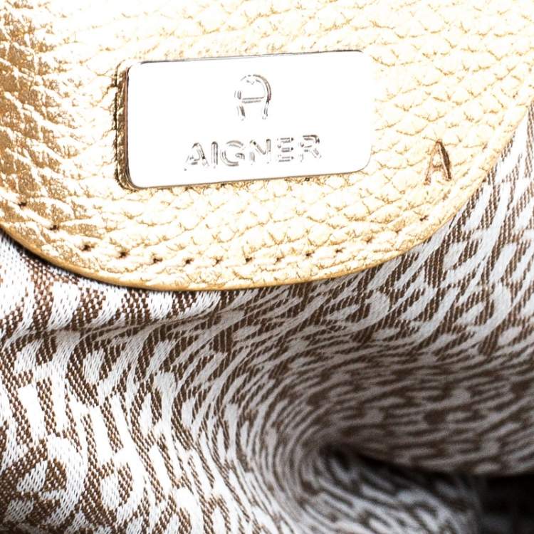 Pre Owned Aigner Metallic Gold Leather Satchel