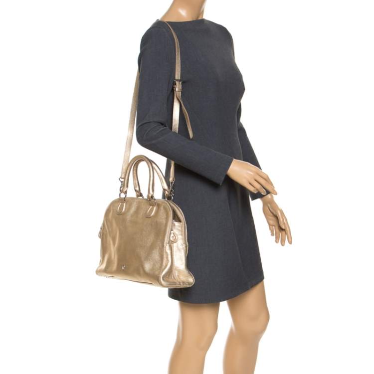 Pre Owned Aigner Metallic Gold Leather Satchel