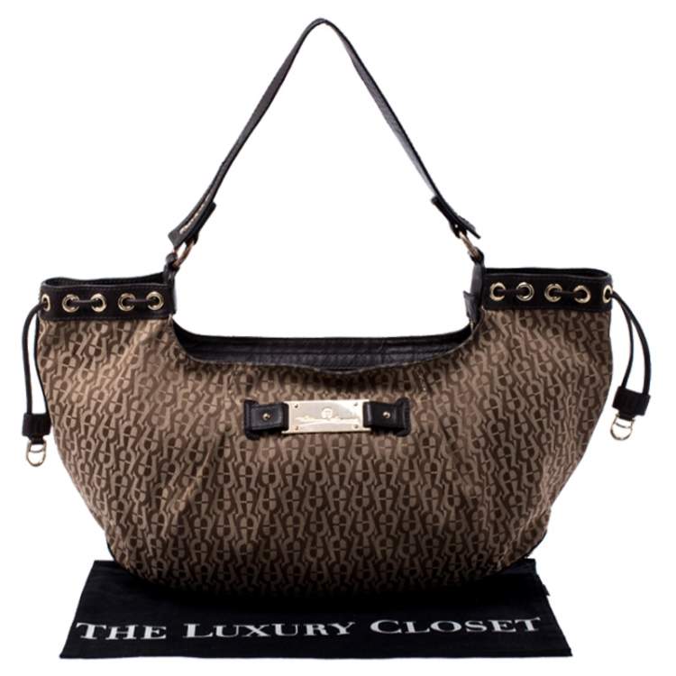 Pre Owned Aigner Beige/Brown Signature Canvas and Leather Shoulder Bag