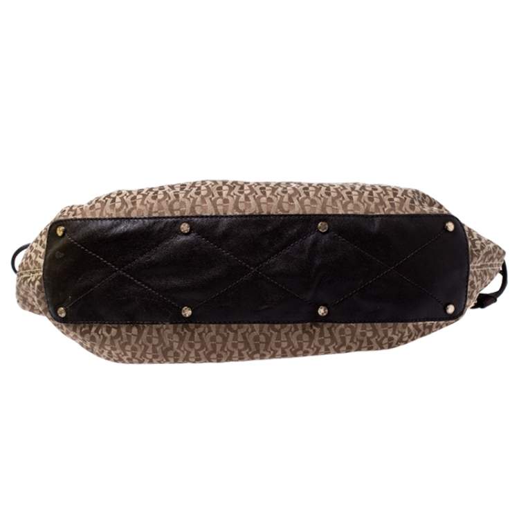 Pre Owned Aigner Beige/Brown Signature Canvas and Leather Shoulder Bag