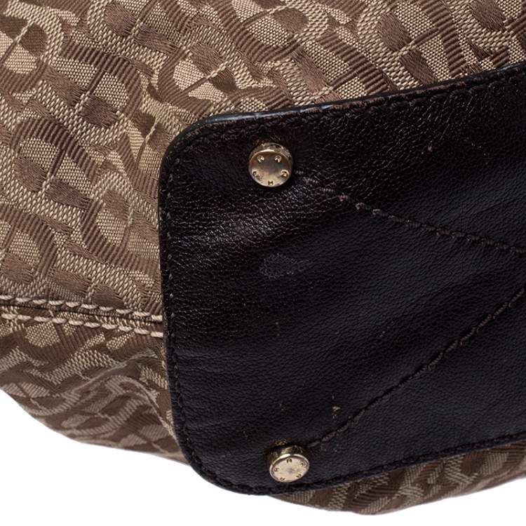 Pre Owned Aigner Beige/Brown Signature Canvas and Leather Shoulder Bag