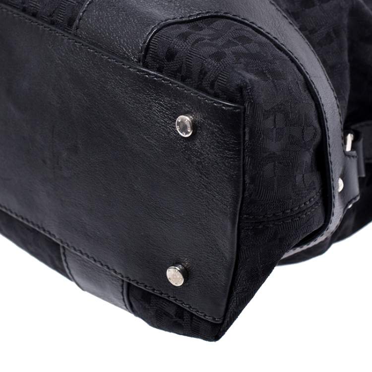 Pre Owned Aigner Black Monogram Canvas and Leather Hobo 