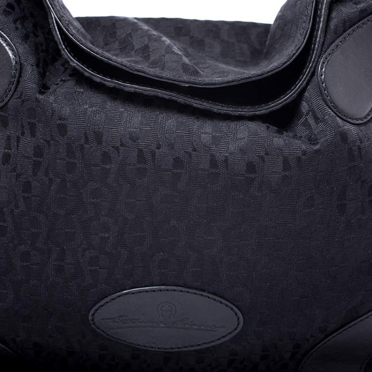 Pre Owned Aigner Black Monogram Canvas and Leather Hobo 