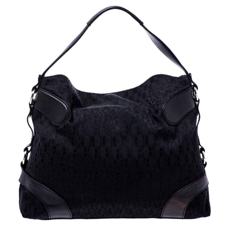Pre Owned Aigner Black Monogram Canvas and Leather Hobo 