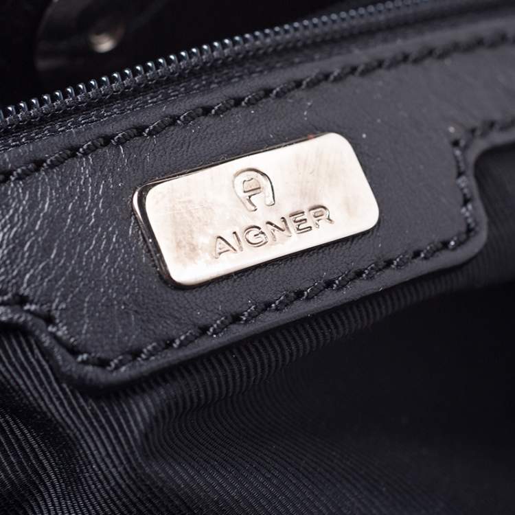 Pre Owned Aigner Black Monogram Canvas and Leather Hobo 