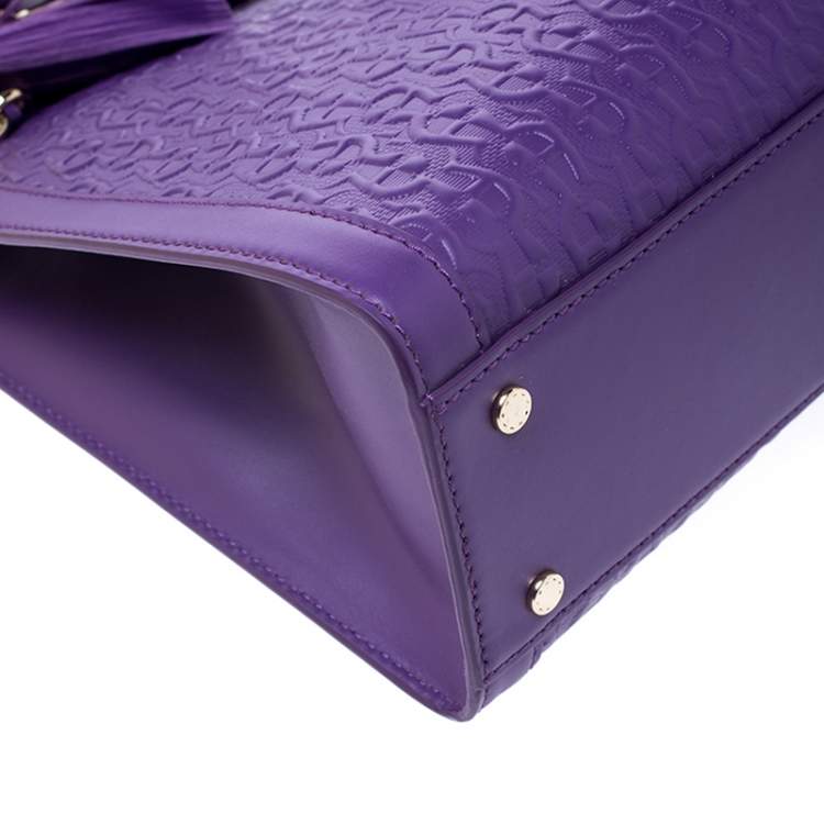 Pre Owned Aigner Purple Logo Embossed Leather Cavallina Tote