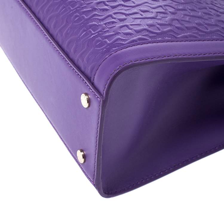 Pre Owned Aigner Purple Logo Embossed Leather Cavallina Tote
