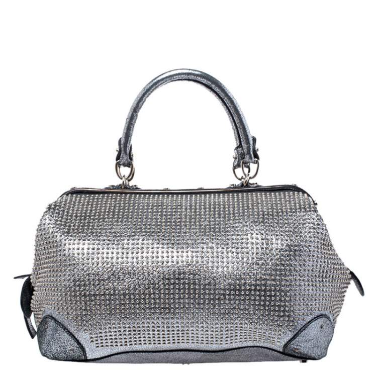 Pre Owned Aigner Metallic Silver  Faux Leather Studded Satchel