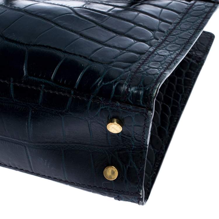 Pre Owned Aigner Blue Crocodile Embossed Leather Cavallina Top Handle