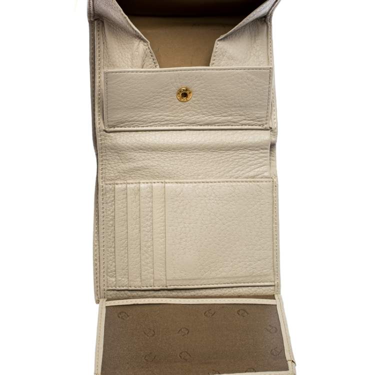 Pre Owned Aigner Ivory Leather Flap Compact Wallet