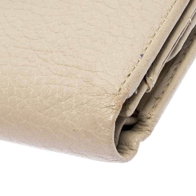 Pre Owned Aigner Ivory Leather Flap Compact Wallet