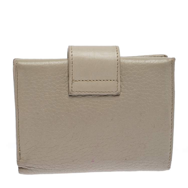 Pre Owned Aigner Ivory Leather Flap Compact Wallet
