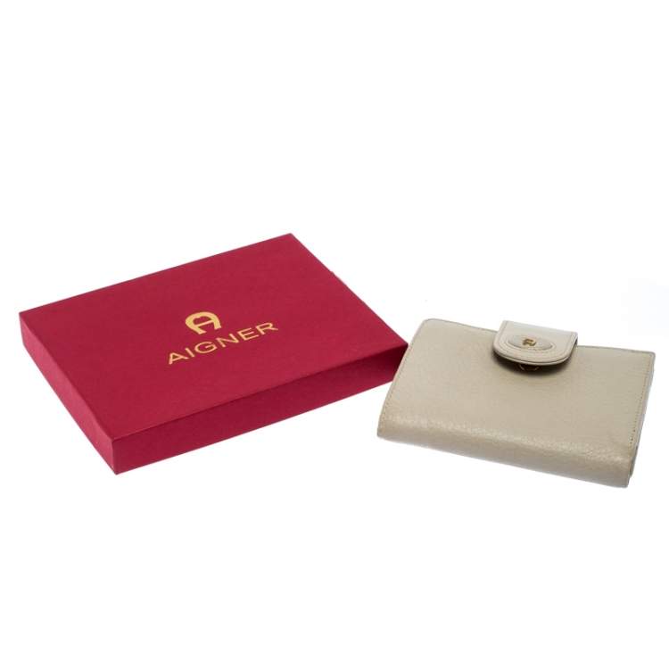 Pre Owned Aigner Ivory Leather Flap Compact Wallet