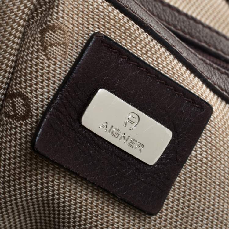 Pre Owned Aigner Brown Woven Leather Satchel 