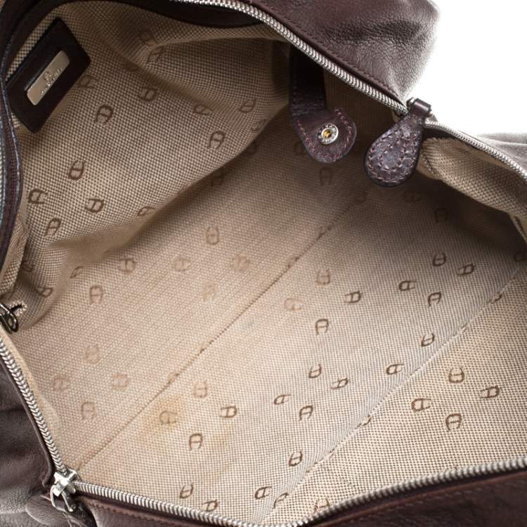 Pre Owned Aigner Brown Woven Leather Satchel 