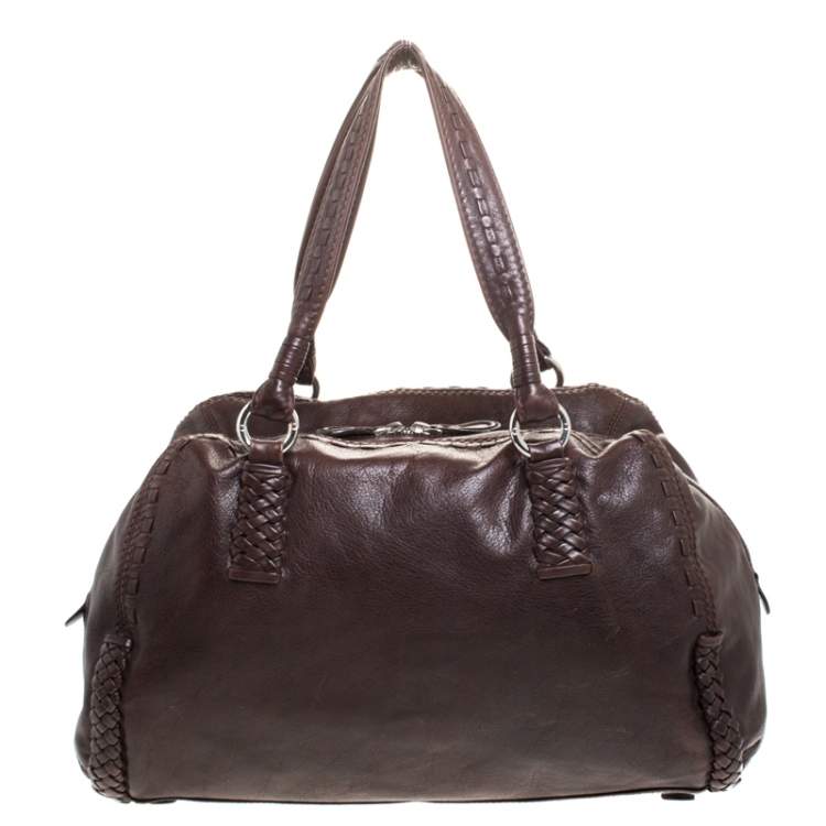 Pre Owned Aigner Brown Woven Leather Satchel 