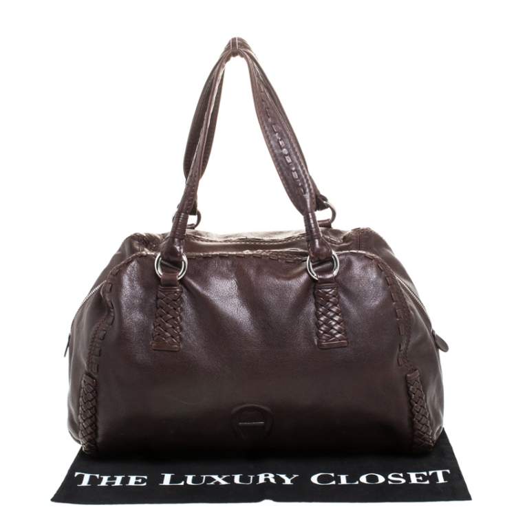 Pre Owned Aigner Brown Woven Leather Satchel 