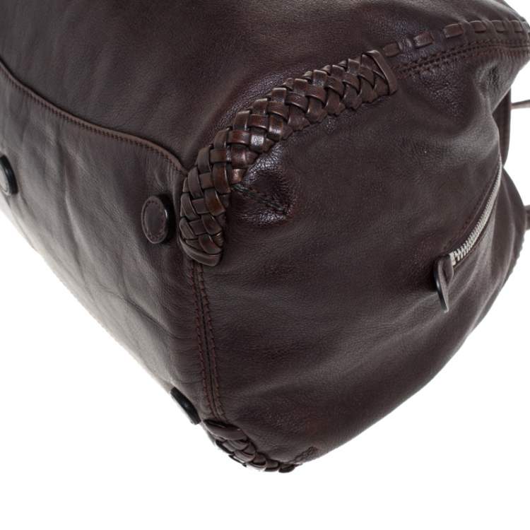 Pre Owned Aigner Brown Woven Leather Satchel 