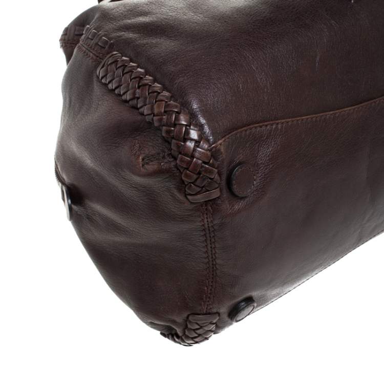 Pre Owned Aigner Brown Woven Leather Satchel 