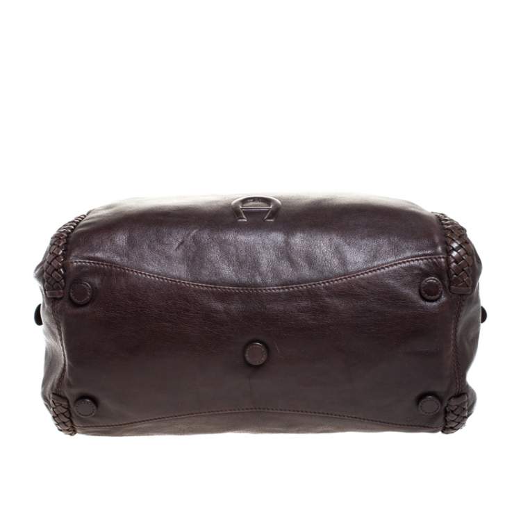 Pre Owned Aigner Brown Woven Leather Satchel 