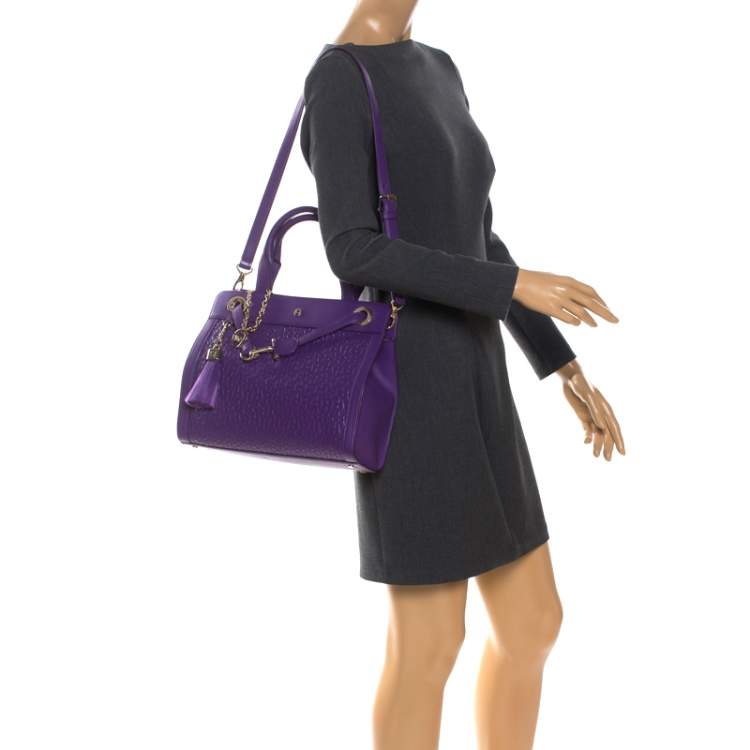 Pre Owned Aigner Purple Crocodile Embossed Leather Cavallina Top Handle Bag