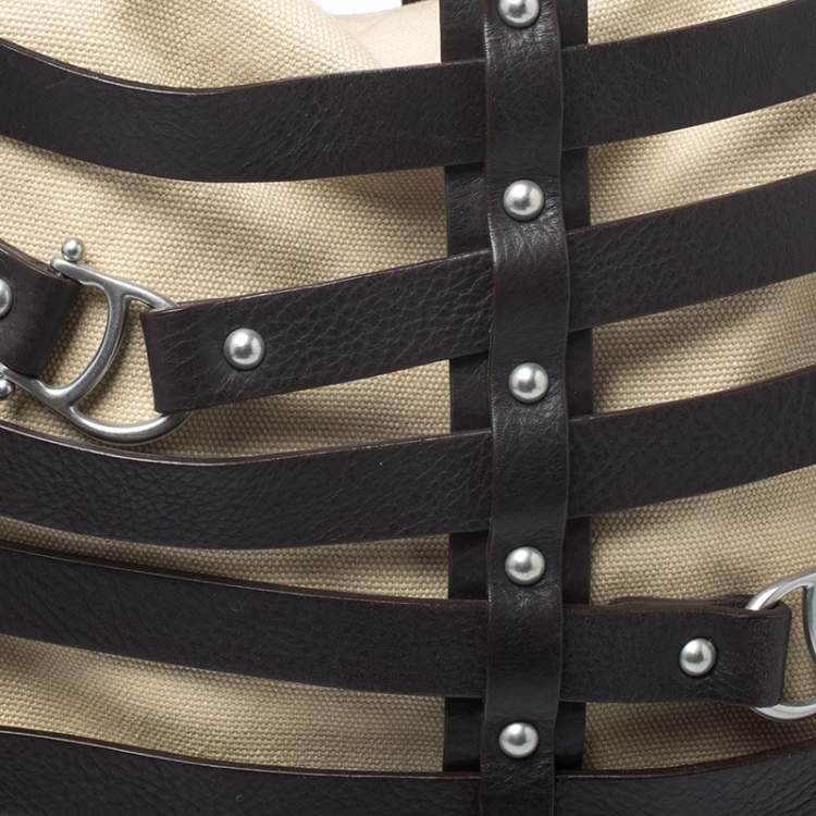 Pre Owned Aigner Brown/Beige Canvas and Leather Cage Tote