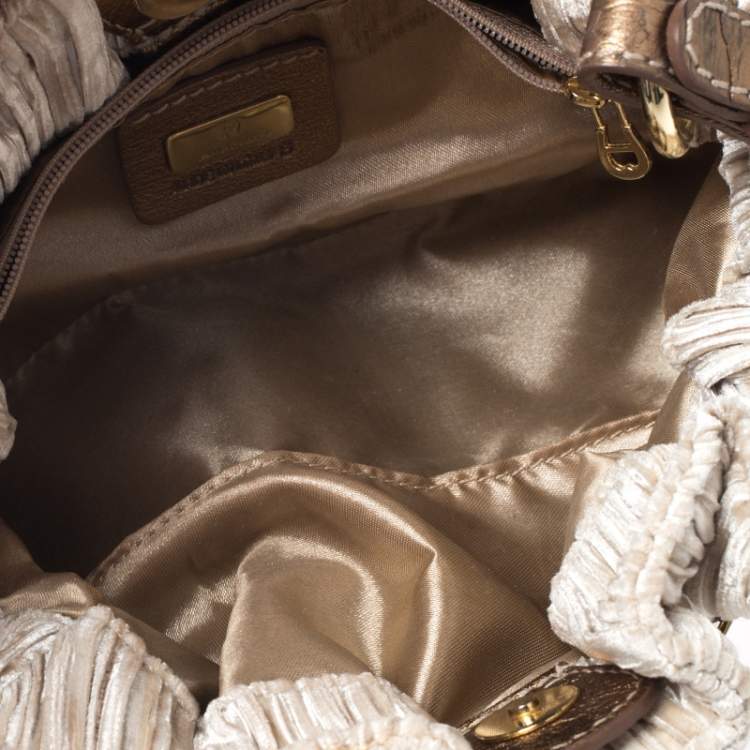 Pre Owned Aigner Metallic Beige/Bronze Fabric Small Pleated Shoulder Bag