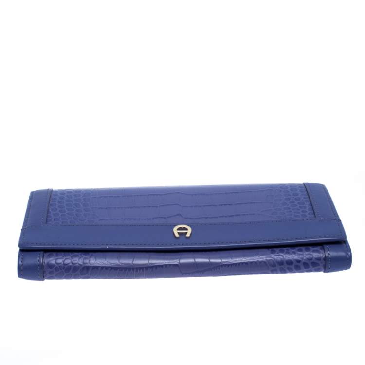 مملوكة مسبقًا Aigner Purple Croc Embossed Continental Wallet
