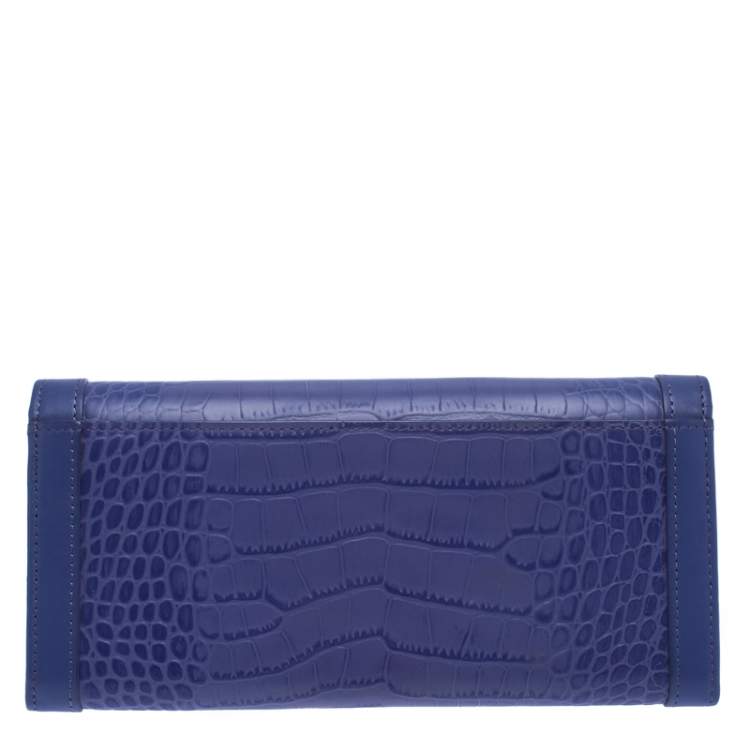مملوكة مسبقًا Aigner Purple Croc Embossed Continental Wallet