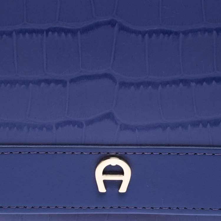 مملوكة مسبقًا Aigner Purple Croc Embossed Continental Wallet