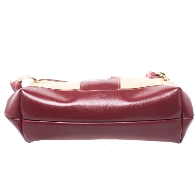 Pre Owned Aigner Red/Beige Canvas and Leather Shoulder Bag
