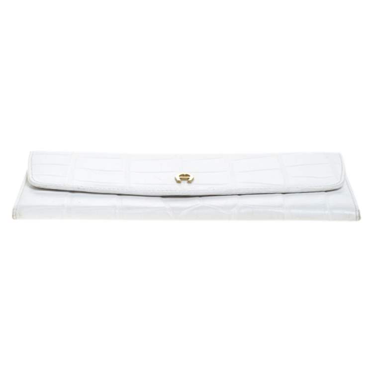 Pre Owned Aigner White Croc Embossed Continental Wallet