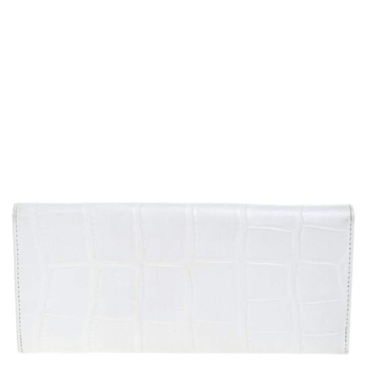 Pre Owned Aigner White Croc Embossed Continental Wallet