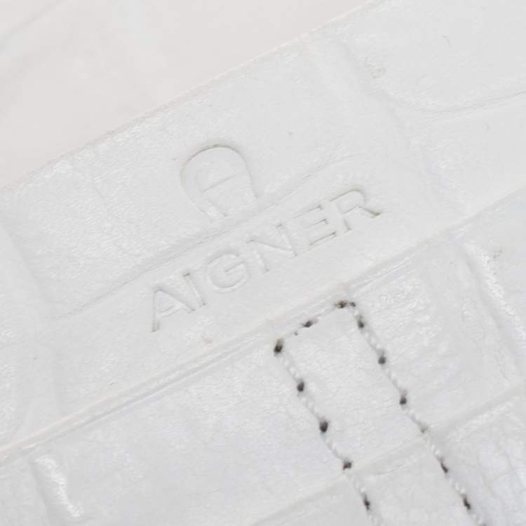 Pre Owned Aigner White Croc Embossed Continental Wallet