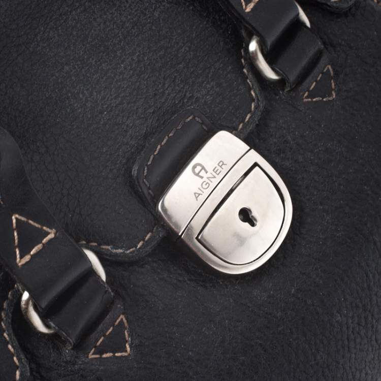 Pre Owned Aigner Black Leather Small Satchel
