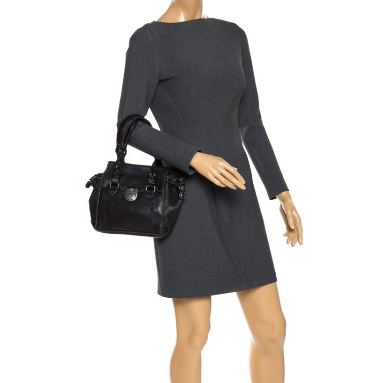 Pre Owned Aigner Black Leather Small Satchel