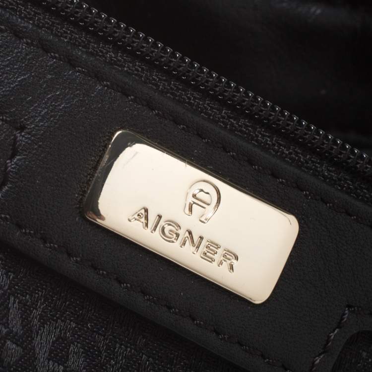 Pre Owned Aigner Black Canvas and Leather  Flap Satchel