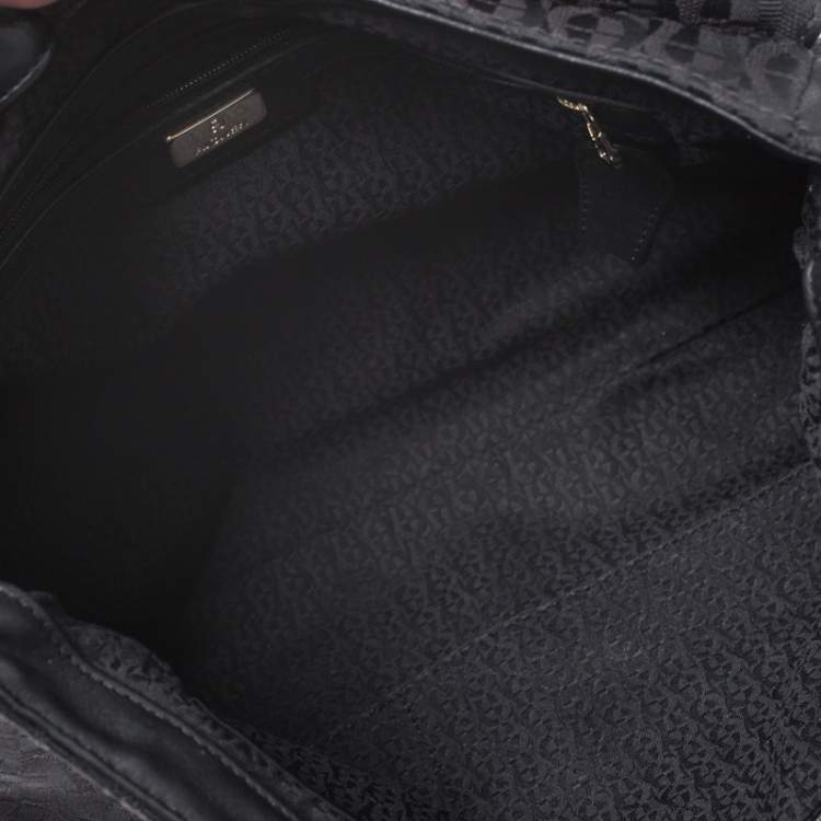 Pre Owned Aigner Black Canvas and Leather  Flap Satchel