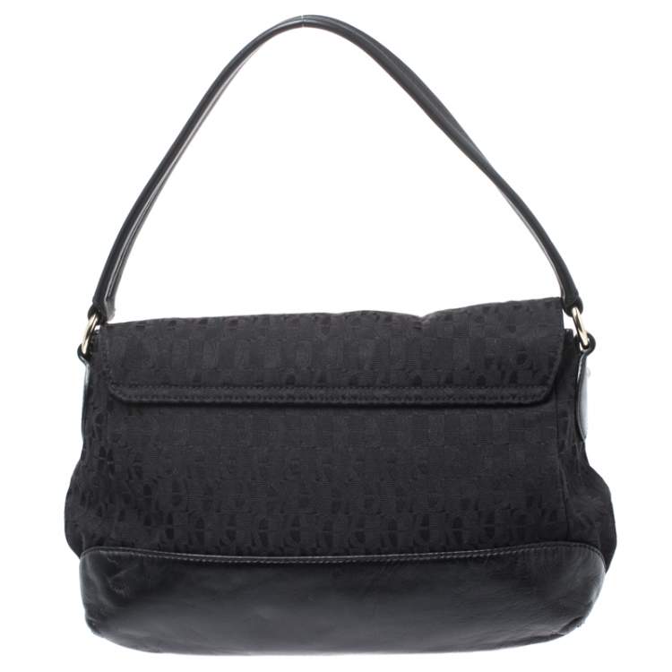Pre Owned Aigner Black Canvas and Leather  Flap Satchel