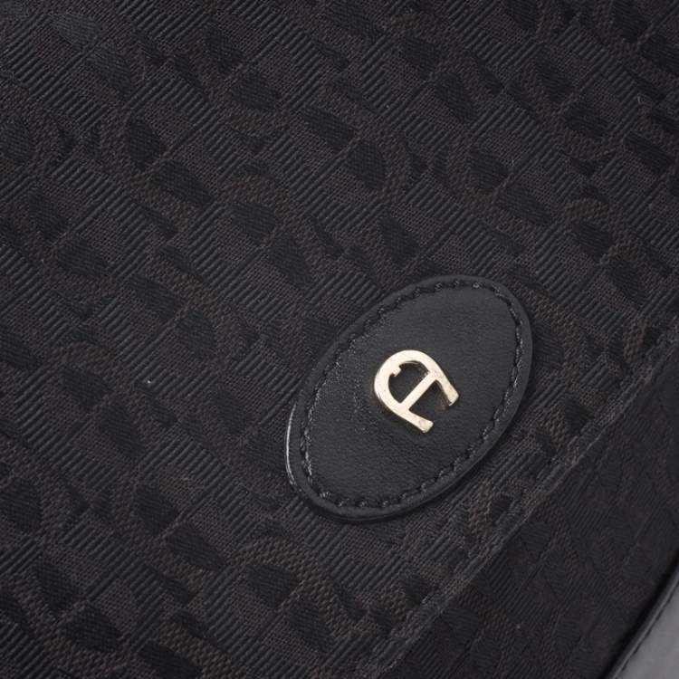 Pre Owned Aigner Black Canvas and Leather  Flap Satchel