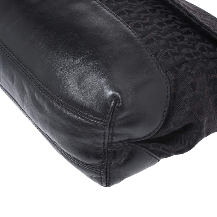 Pre Owned Aigner Black Canvas and Leather  Flap Satchel